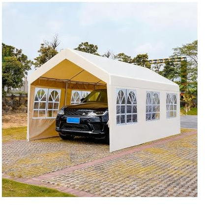Weißes, Robustes Carport-Dach Mit Seitenwänden, Wetterfest, Mit Verstärktem Rahmen Für Traktoren, SUVs Und Wohnmobile(9.8x16.4x6.5ft)