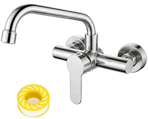 Grifo de cocina de montaje en pared, grifería de cocina, grifo de pared 360° giratorio, grifo de mezclador de acero inoxidable, grifo monomando para fregadero, grifo mezclador para cocina y baño