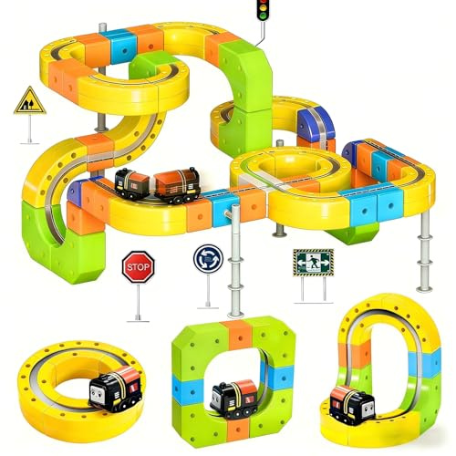 3D Gravity-Defying Electric Magnetic Train Set-105PCS Modular Reconfigurable Race Track Kit, STEM Educational Building Toy for Kids 3-12, Safe & Durable for Boys Girls