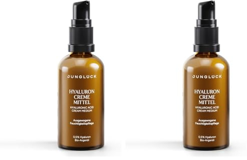 JUNGLÜCK Hyaluron Creme Mittel - Well Aging Feuchtigkeitscreme Hochdosiert mit Hyaluronsäure | Tages- & Nachtcreme mit BIO Aloe Vera und BIO Arganöl - Mindert Trockenheitsfältchen (Packung mit 2)
