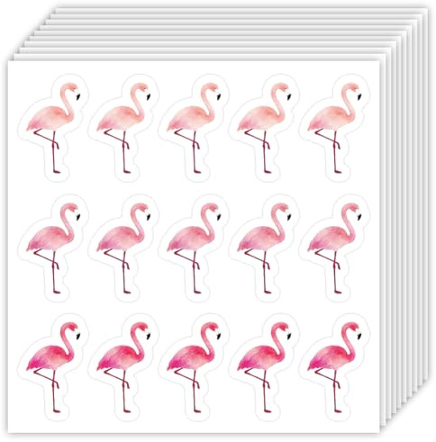 OLYCRAFT 300 Stück Rosa Flamingo Selbstklebesticks 20 Blätter Sommer Motiv Papier Dekorationssticker Kleine Etiketten für DIY Basteln Scrapbooking Kalender Alben Tagebücher