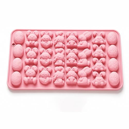 27 Cavity Easter Silicone Chocolate Mould, Food Grade Non-Stick Rabbit Egg | Pink silicone mould for chocolates, candies, jellies & mousses; heat resistant, great for baking, DIY crafts & festive events