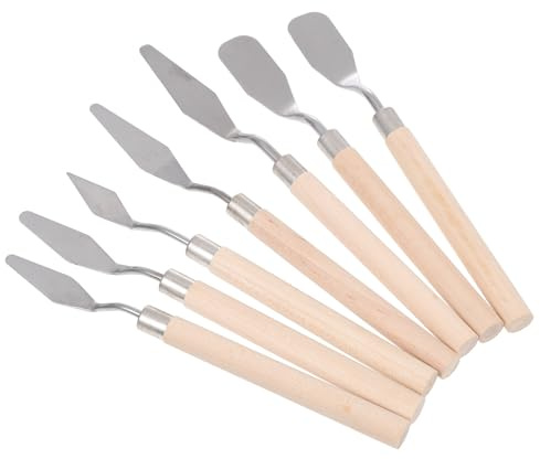 Hoement 7pezzi Spatole per Pittura con Manico in Legno Acciaio Inossidabile Strumento per Dipingere Olio e Diverse Forme per Artisti e Pittori Uso Professionale e Amatoriale