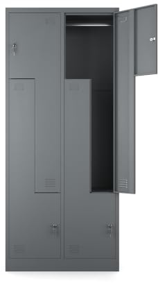 Muralo Spind Schrank mit 4 Abteilen, Metall, Abschließbar - Anthrazit | Umkleideschrank 185x80x45 cm - Kleiderstange pro Fach, Lüftungsschlitze, Etikettenhalterung - für Betriebe, Fitnessstudio