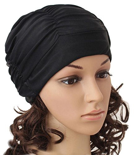 HugeStore Frauen Schwimmkappe Badekappe Badehaube Stoffbade Schwimmhaube Bademütze Swimming Cap Hut Schwarz