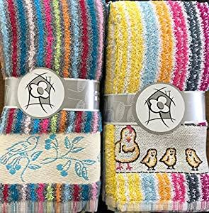 ZD Paños de Cocina RIZO 100% Algodón Multicolor Rayas Con Dibujo Bordado Pack 12 Toallas de Cocina