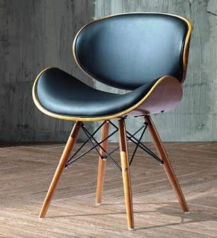 folk Style rétro Simili Cuir à Manger Chaise de Bureau en Bois Finitions Noyer (Noir Faux Cuir)