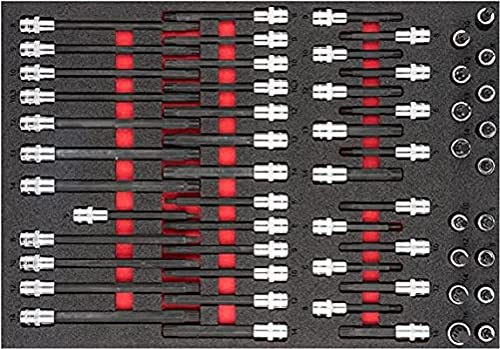 VIGOR Schraubendrehereinsatz-Satz, V6810, 58-teilig, M5 – M16, Länge 563 mm | Länge 563 mm, Breite 393 mm, Höhe 35 mm, 7845 g, 58-teilig , M5 – M16, 2K Weichschaumeinlage, Resistent gegen Öle und Fette