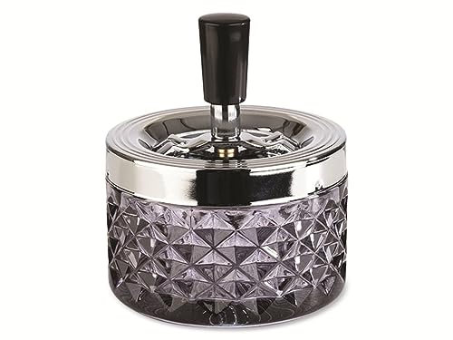 APS 568 Drehaschenbecher PUSH, Ø 9,5 cm, Höhe 11 cm, mit Bajonettverschluss, Glas, Metall verchromt, dark grey, glänzend
