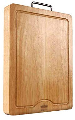 Tabla de Cortar de Madera de Caucho Natural con Mango de Acero Cocina Casera Tabla para Picar Maciza de Doble Cara para Carne Y Verduras