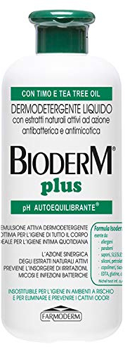 Bioderm Plus Dermodetergente Antibatterico Arricchito con Timo e Tea Tree Oil 500 ML - Detergente Intimo - Delicato per il Corpo per Adulti, Anziani, Incontinenti e Disabili