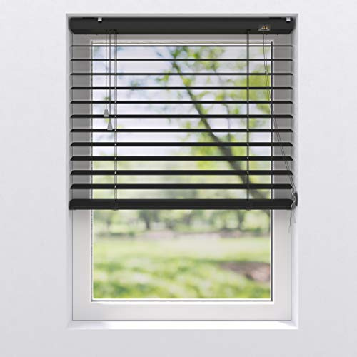 Alu Jalousie Aluminium Jalousette | Breite 60 bis 240 cm | Höhe 180 cm | Wandmontage Deckenmontage | Lamellenbreite 50 mm | Fenster Rollo Faltrollo | Sonnenschutz Hitzeschutz (140 x 180 cm/Schwarz)