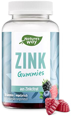 Zink Gummibärchen für Haut Haare Nägel - 120 Stk hochdosiertes Zink mit 22 mg Zinkcitrat als Alternative zur Kapsel - stärkt das Immunsystem/gegen unreine Haut - vegetarische Gummies