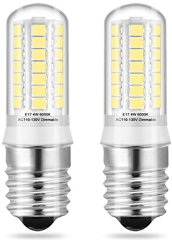 KLG E17 LED Bulb Dimmable, Small Microwave Light Bulb, Daylight 6000K, 4W Replaces 40W Halogen/Incandescent, Over Stove & Range Hood Bulb, 2 Pack