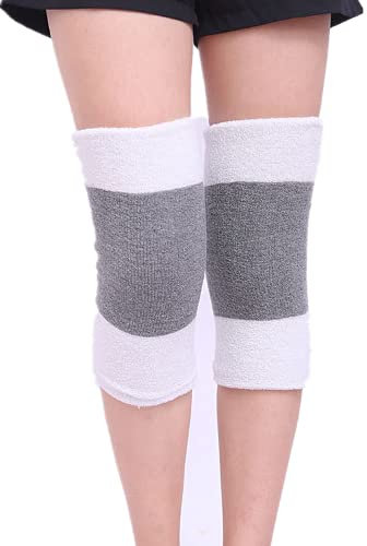 1 par de rodilleras unisex con soporte grueso y elástico para invierno, cálidas, para mujeres, hombres, ancianos, ciclismo, correr, baile, alivio de la artritis (blanco+gris)