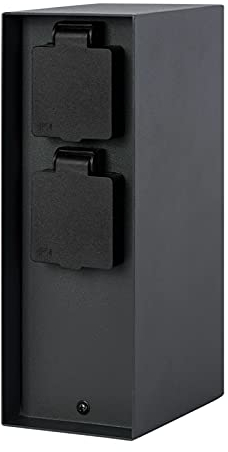 Grafner Edelstahl Design Gartensteckdose mit 4 Steckdosen, IP44, eckig, anthrazit, KEIN ROST – Pulver-Beschichtung, klein und schmal, Energiesäule Mehrfach Metall Außen Steckdose 2-Fach schwarz