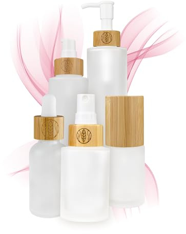 Wachsmann Sprühflasche & Pumpspender zum Befüllen aus Matt-Glas, 30ml, 100ml, 150ml, Pipettenflasche, Creme-spender & Seifenspender, mit Bambus für DIY-Naturkosmetik