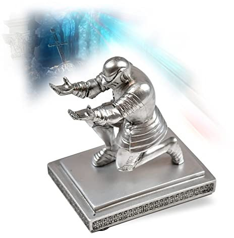 Swords and more Ritter Figuren – Knieender mittelalterlicher Ritter, Halter für Brieföffner und Stiftehalter, Heimdeko, Büro-Schreibtisch-Zubehör & Geschenk, silbern, Ritterständer/Halter