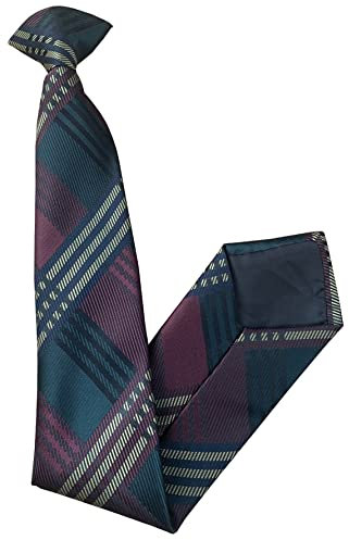 Corbata con clip para hombre, color burdeos, crema y verde botella, Borgoña, verde botella, crema, negro, Taille unique
