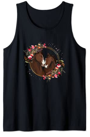 Stute und Fohlen mit Blumenkranz Pferd reiten Reiterin Tank Top
