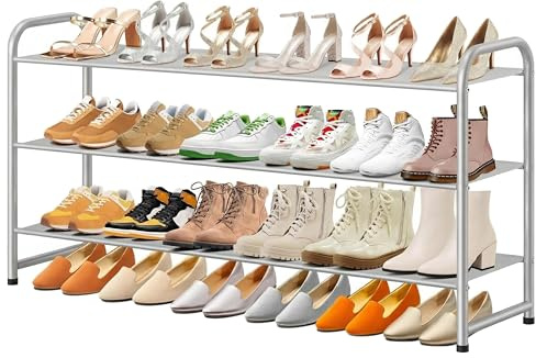 MISSLO Lange Schuhregal mit 3 Ebenen für Schrank Breit stapelbar Metall Schuhständer, 24-Paare Schuhablage Schuhorganizer für Schlafzimmer (Grau)