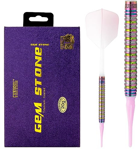 CUESOUL Green/PINK/Blue GEM Stone 19g/20g Soft Tip 90% Tungsten Dart Set mit Uniformity Titanium Coated und Gradient Color ROST Flights