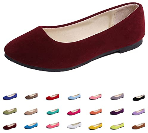 Hwalleum Women's Ballet Flats, Womens Simple Casual Flat Shoes Solid Color Pumps Ladies Girls Dolly Ballet Ballerina Work Smart Office Formal Comfort Pointed Toe Slip On Flats Shoes