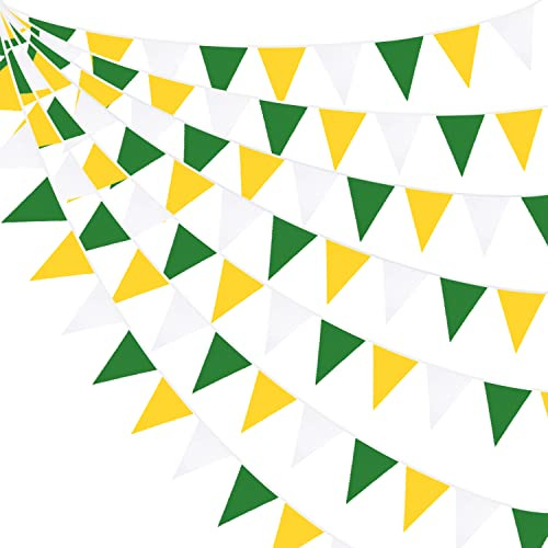 Wimpelkette aus Stoff, 10 m/32Ft, gelb, grün, weiß, Party-Dekoration, dreieckige Flagge, Girlande, Wimpel für Frühling, Sommer, Hochzeit, Geburtstag, Verlobung, Babyparty, Zuhause, Outdoor, Garten