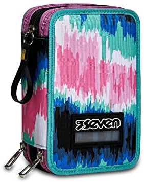 Seven Federmäppchen, Mäppchen, Mehrfarbig, Federtasche für Schreibwaren, Etui komplett mit Bleistiften, Filzstiften, Schulmaterial, mit 3 Fächern, Mädchen, Schule - Grundschule