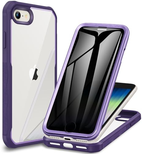 CENHUFO Anti Espion Coque pour iPhone SE 2022/iPhone SE 2020/iPhone 8/iPhone 7, avec Protection écran Verre Trempé Anti Espion,360° Antichoc Etui Intégrale Housse Double Face Téléphone Case-Violet
