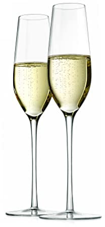 Nutrichef Flûtes à champagne en cristal de 200 ml – Lot de 2 verres à pied élégants à long pied transparent avec bords étroits, bol sans couture, sans plomb, passe au lave-vaisselle