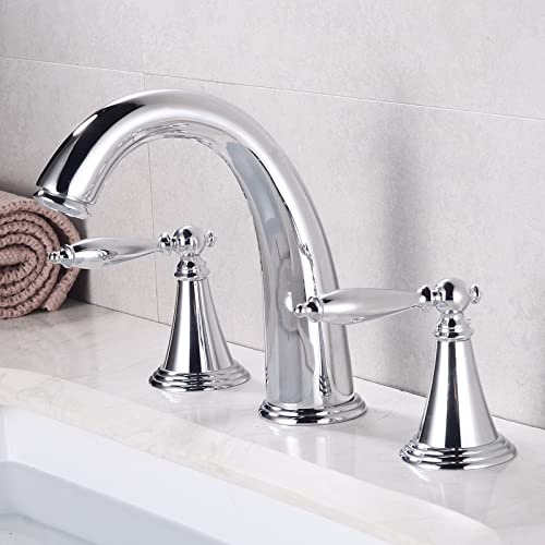 ZYCDP Bathroom Basin Mixer Tap Retro, Brass Bathroom Sink Tap, Hot and Cold Water Mixer, Two Handle Bathroom Mixer Tap, Three-Hole Basin Taps Mixers Bathroom Sink Tap, Chrome