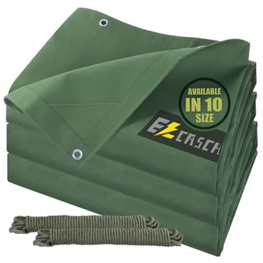 Ezcasch 12’x16’ Canvas Tarps Heavy Duty Waterproof Tarpaulins with Aluminum Grommets,UV Resistant, 22Mil Multipurpose Drop Cloth, 14oz Durable Cover Sheet for Outdoor and Indoor Use with Ropes.