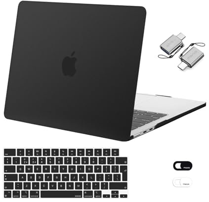 MOSISO Funda Compatible con MacBook Air 13.6 Pulgadas 2022-2023 A2681 M2 Touch ID,Delgado Ultra-Fino Peso Mate Plástico Duro Case&Keyboard Skin&Webcam Cover&Type C Adaptador 2 Pack,Negro