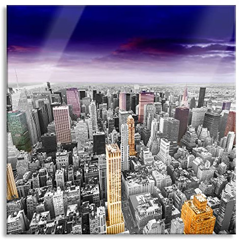 Pixxprint Glasbild, Wandbild auf Echtglas, Skyline New York, 80x80 cm, inkl. Aufhängung und Abstandshalter