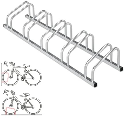 KARAT râteliers à vélo en Acier Inoxydable Linus pour jusqu'à 6 vélos avec des pneus jusqu'à 55 mm de Largeur, Montage au Sol ou au Mur, Stationnement de vélo pour l'extérieur (Argent, 5 vélos)