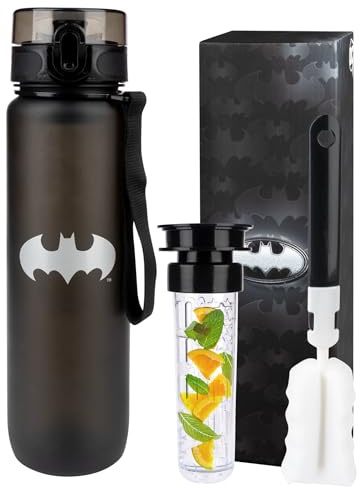 DC Comics Batman Tritan Trinkflasche 1l Bpa Frei - Water Bottle Mit Sieb | Wasserflasche für Kinder, Schul Sportflasche, Früchte Sporttrinkflasche, Kids Trinkflasche