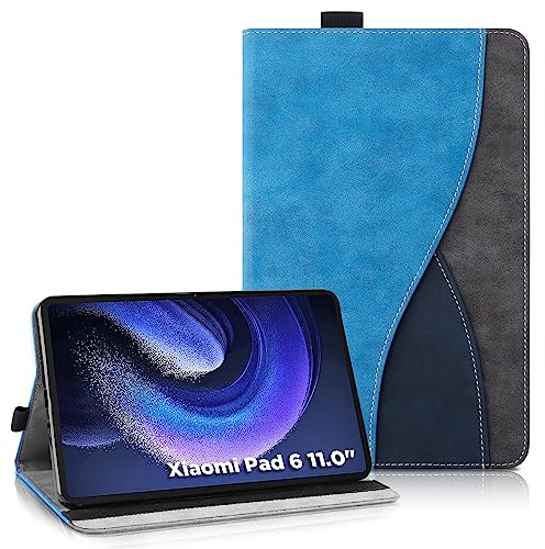AsWant Hülle für Xiaomi Pad 6/6 Pro (11 Zoll, Modell 2023, 6. Generation) - Ultradünne Business Tricolor Tablette mit Portemonnaie und Standfunktion Schutzhülle Kompatibel mit Xiaomi Pad 6 (Blau)