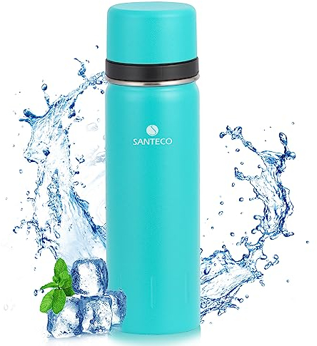 SANTECO Vacuum Flask 500ml, Stainless Steel Insulated Water Bottle with Double Walled Travel Metal Coffee Flask for 12hrs Hot/24hrs Cold Drinks - Leakproof Lid Serves As A Cup