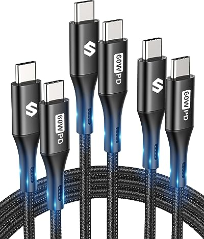 Silkland USB Kabel 3Pack [1M+2M+2M], 60W 20V/3A PD 3.0 QC4.0 USB C auf USB C Ladekabel für iPhone 16/15 Pro Max, Samsung Galaxy S25 S24 S23, iPad Pro/Air/Mini, MacBook Pro/Air, Pixel