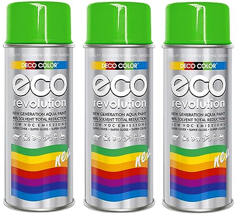 3er Sparpack Deco Color ECO Lackspray glänzend oder matt 400ml nach RAL freie Farbauswahl (3 Dosen ECO RAL 6018 Gelb-Grün Glanz)