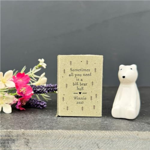 Luck and Luck Personalised Porcelain Matchbox Bear Animal 'Sometimes all you need is a Big Bear Hug', Friendship Boxed Gift, Keepsake Ornament, Porcelain Token Gift