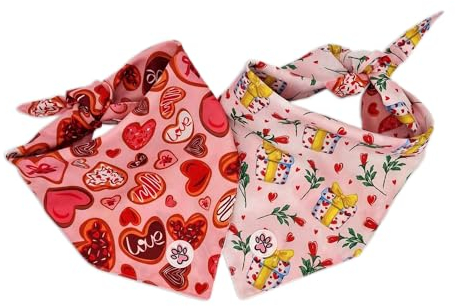 Hundebandana - Beidzeitiges Halstuch/Bandana Für Hunde - Rosa - Rot - Herzen - Rosen - Geschenke - Love at First Bark - Paw My God! - Größe M