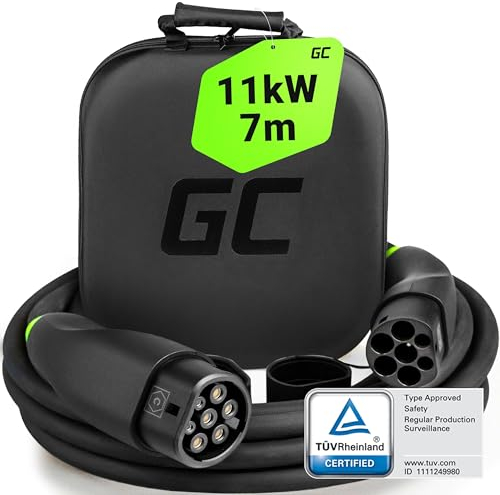 Green Cell GC Snap Tipo 2 Cavo di Ricarica 11kW 7m 16A per EV Auto Elettriche a Tipo 2 Trifase TÜV Compatibile con Model Y, 3 S X, 500e, 600e, e-208, Megane E-Tech, Q4 e-tron, ID.3, ID.4, EV6