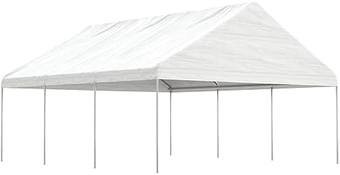 BaraSh Pavillon mit Dach Weiß 6,69x5,88x3,75 m Polyethylen Wetterfester Pavillion Pergola