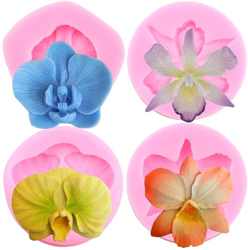 RFGHAC Lot de 4 moules en silicone pour décoration de gâteaux Motif fleurs d'orchidée