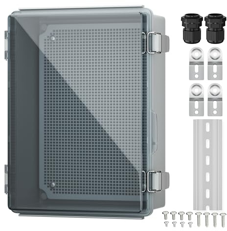 Joinfworld Lockable Outdoor Weatherproof Electrical Box for Electronics Outside 11.4x7.5x5.5 Weather Proof Electrical Box Plastic Nema 4 Enclosure Clear