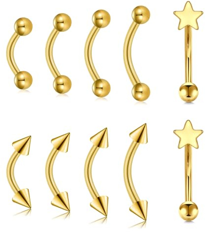 MODRSA 16G Piercing Rook Oro Orecchini Acciaio Chirurgico Labbro Daith Helix Cartilagine Orecchini Piercing a Banana Curvo Barbell Piercing Barre