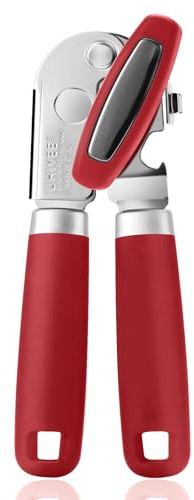 Tin Can Opener Manual, UHIYEE Upgrade Stainless Steel Can Openers That Work with Soft Grips Sharp Cutting Blades, Heavy Duty Tin Openers for Arthritis Hands with Magnetic Lid Lifter, Red
