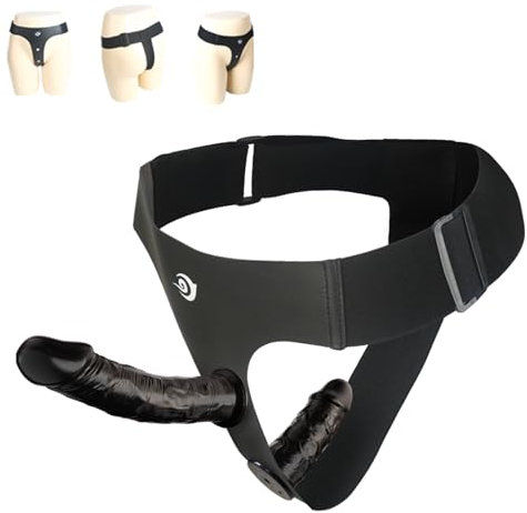 BDSMLOVE - Consolador realista con correa para mujer, 2 consoladores con correa para pene, consolador con correa, juguete sexual erótico para mujer, extremadamente duro (Negro)